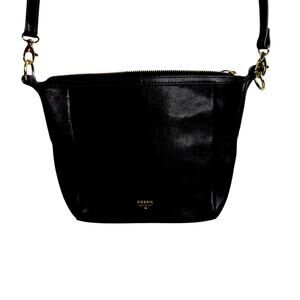 Fossil Black Genuine Leather Crossbody Bag